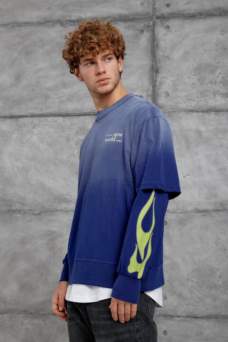 Mavi KOLU ALEV BASKILI OVERSİZE SWEATSHIRT