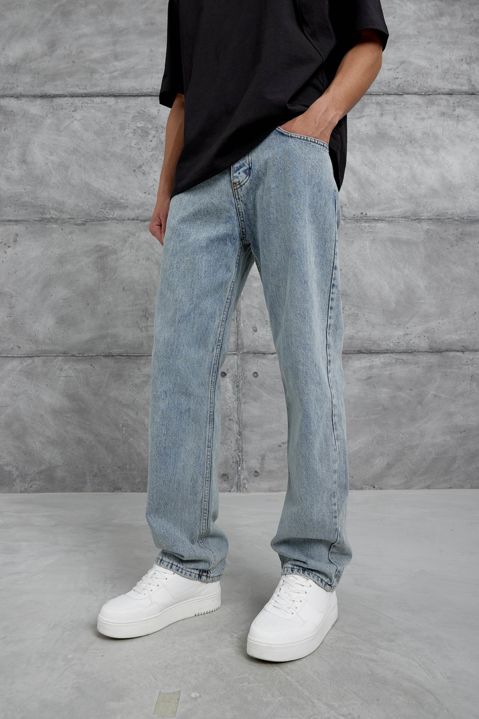 Mavi Mb Taşlamalı Baggy Jean