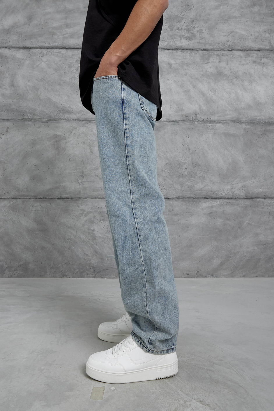 Mavi Mb Taşlamalı Baggy Jean