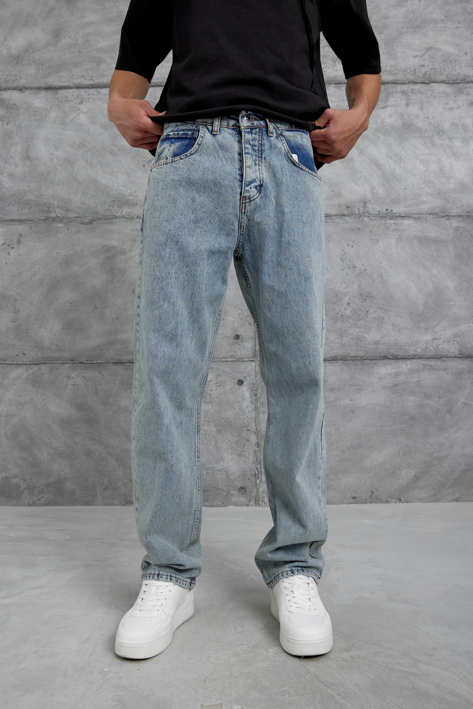 Mavi Mb Taşlamalı Baggy Jean