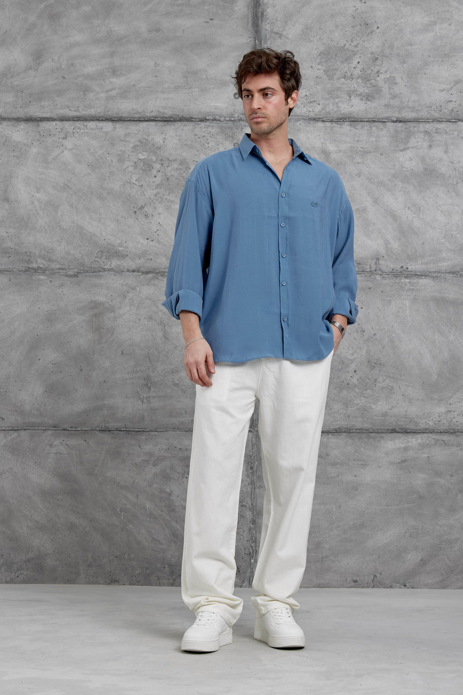 Mavi Modal Kumaş Oversize Gömlek