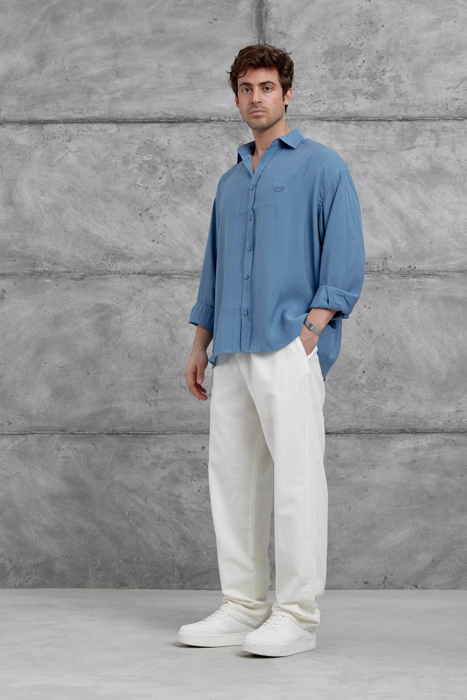 Mavi Modal Kumaş Oversize Gömlek