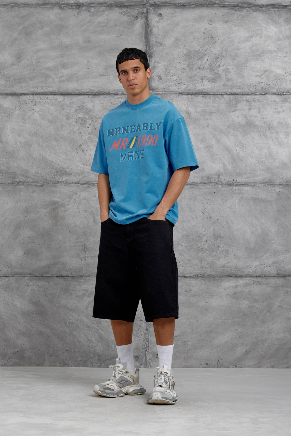 Mavi Mrnearly Yazılı Oversize Tshirt