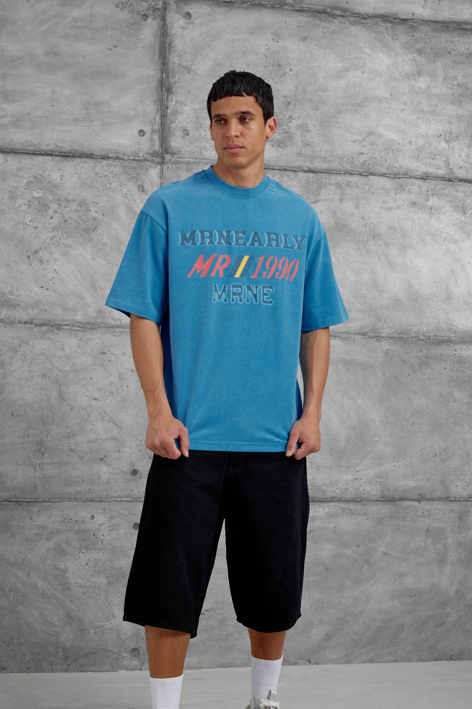 Mavi Mrnearly Yazılı Oversize Tshirt