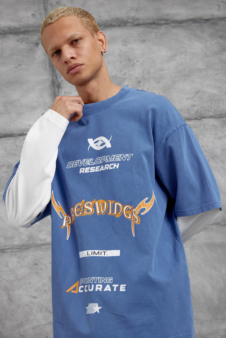 Mavi Nmrc Areswing Yazılı Oversize Parça Kollu Sweatshirt