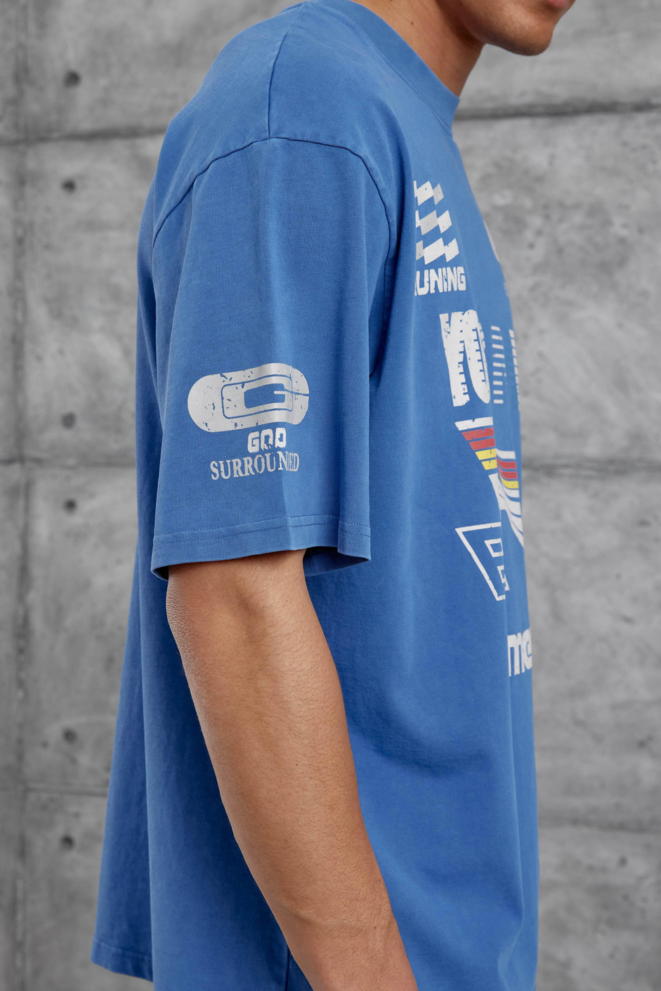 Mavi Remember Yazılı Yakımalı Oversize Tshirt