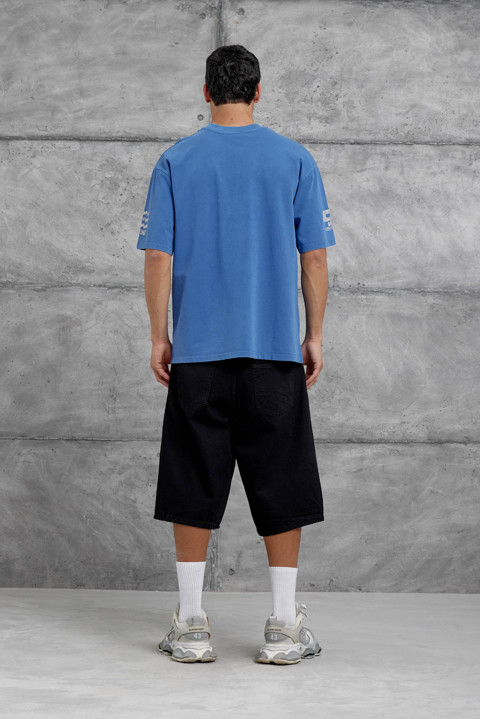 Mavi Remember Yazılı Yakımalı Oversize Tshirt