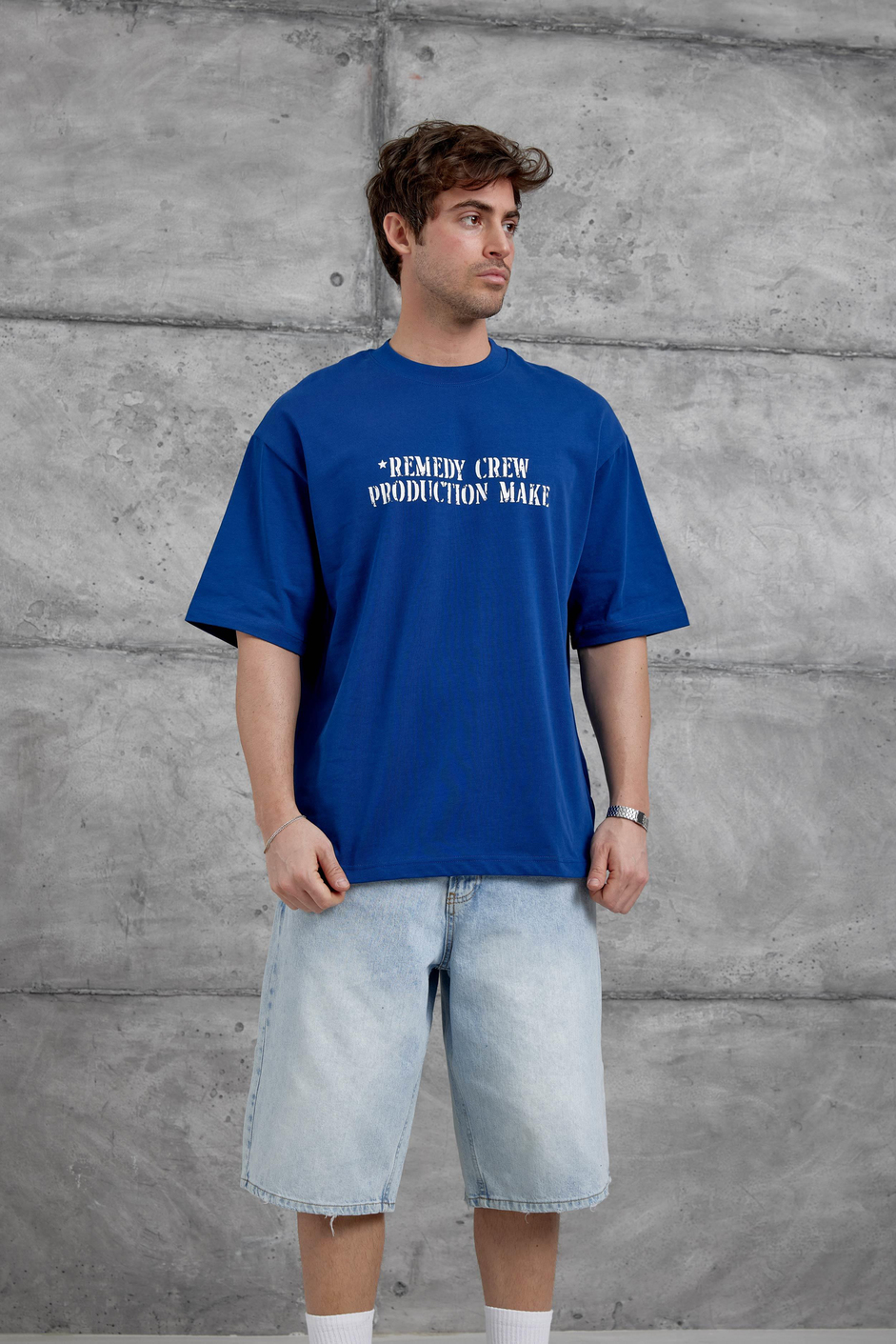 Mavi Remendy Crew Yazılı Oversize Tshirt
