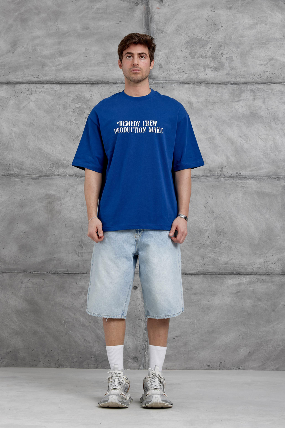 Mavi Remendy Crew Yazılı Oversize Tshirt