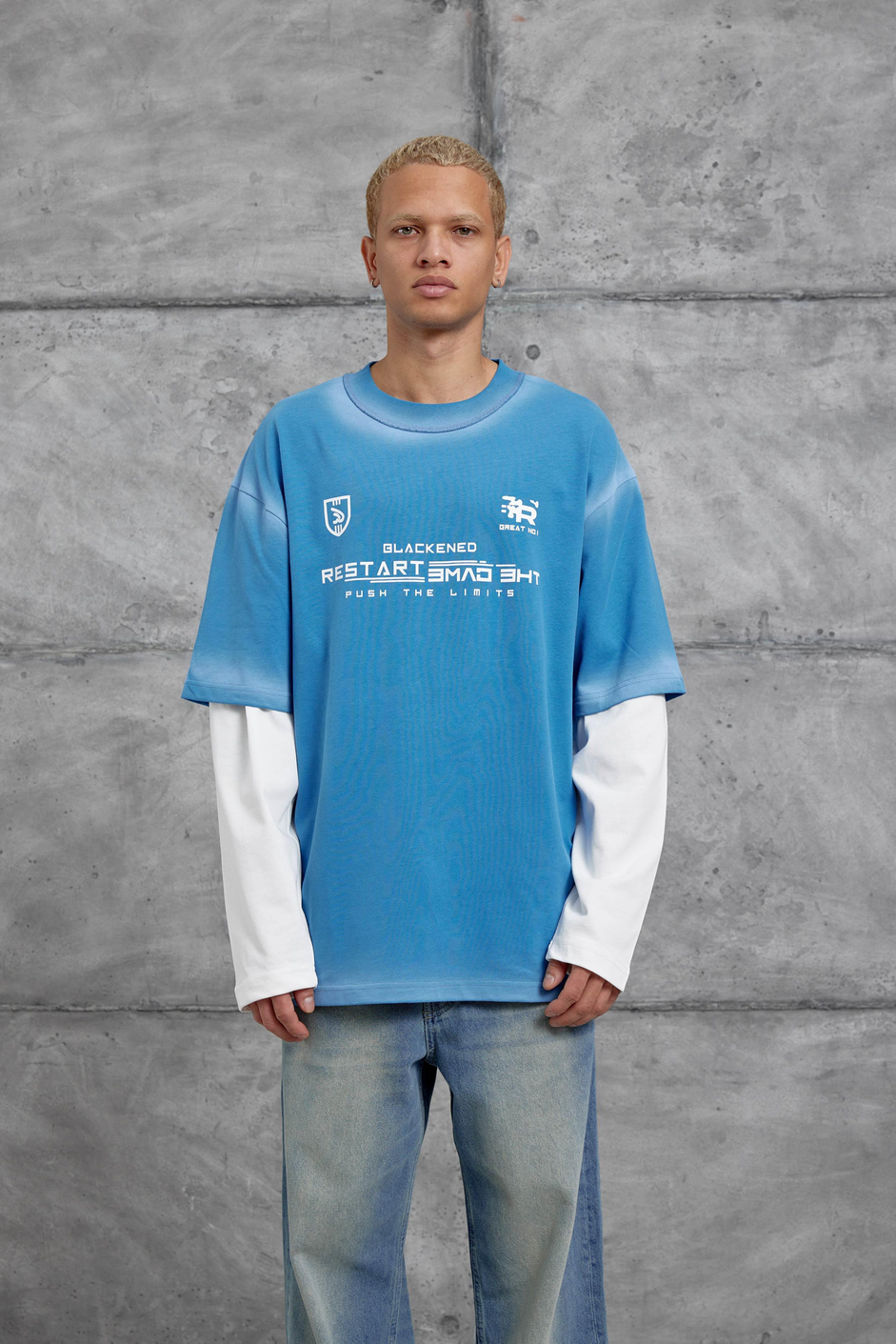 Mavi RESTART BASKILI KOLU PARCALI SWEATSHİRT