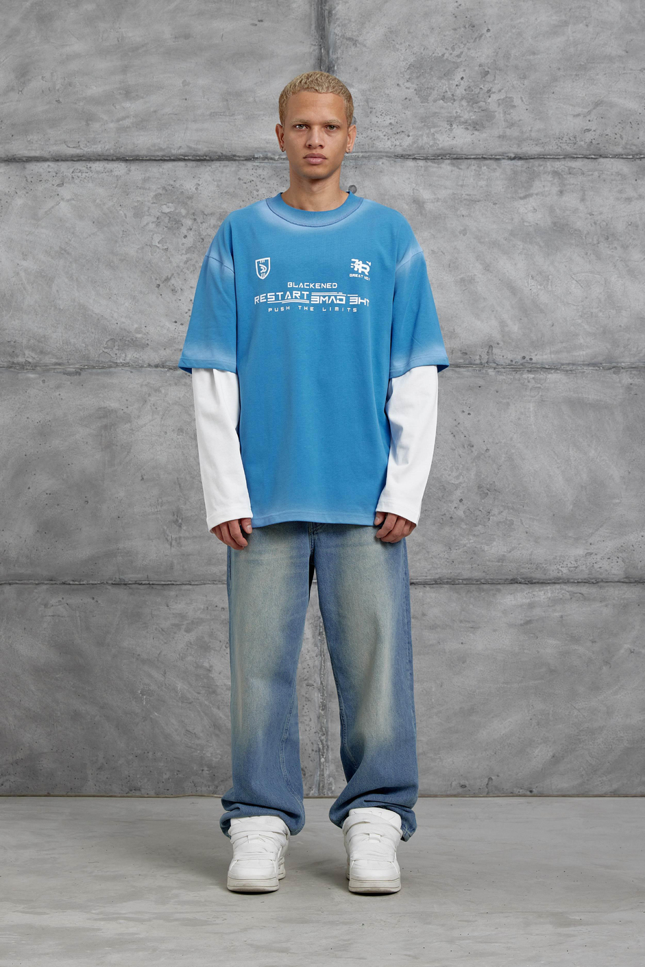 Mavi RESTART BASKILI KOLU PARCALI SWEATSHİRT