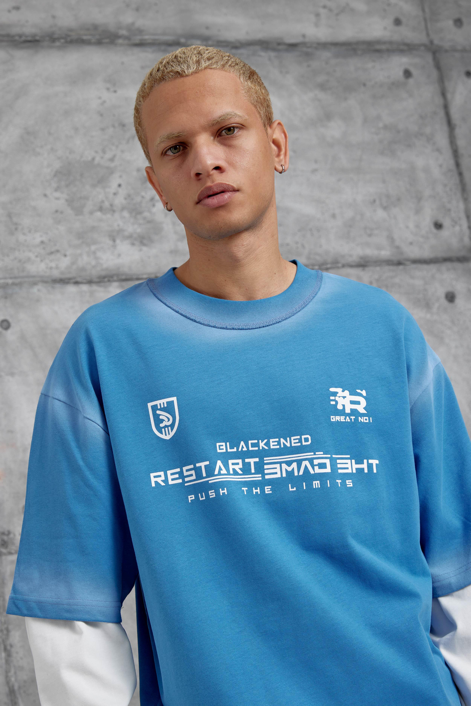 Mavi RESTART BASKILI KOLU PARCALI SWEATSHİRT