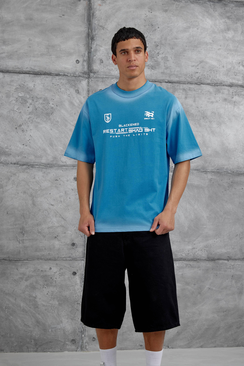 Mavi Restart Baskılı Oversize Tshirt