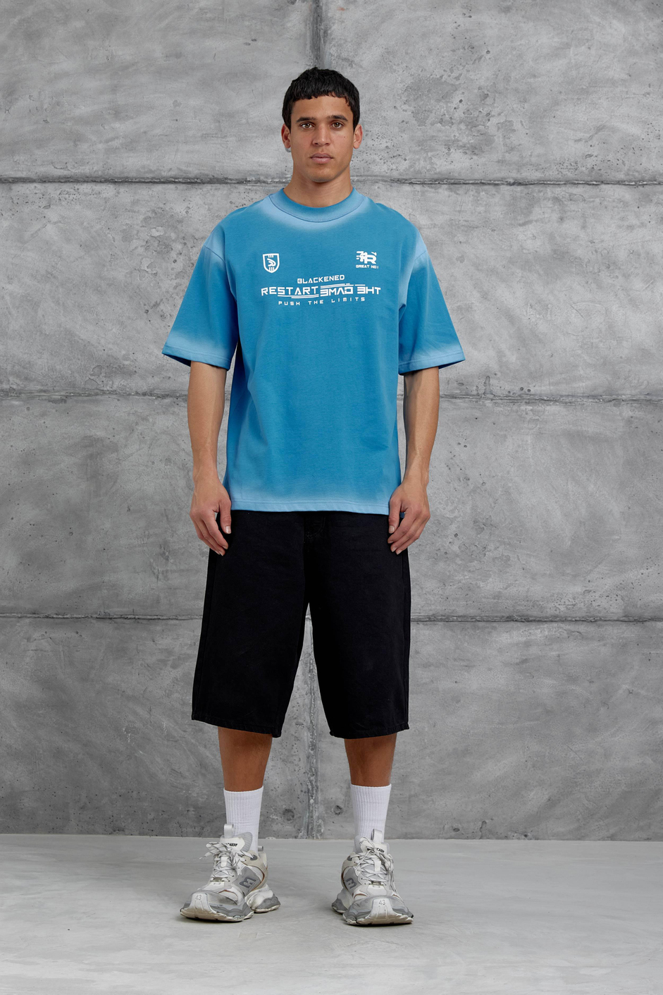 Mavi Restart Baskılı Oversize Tshirt