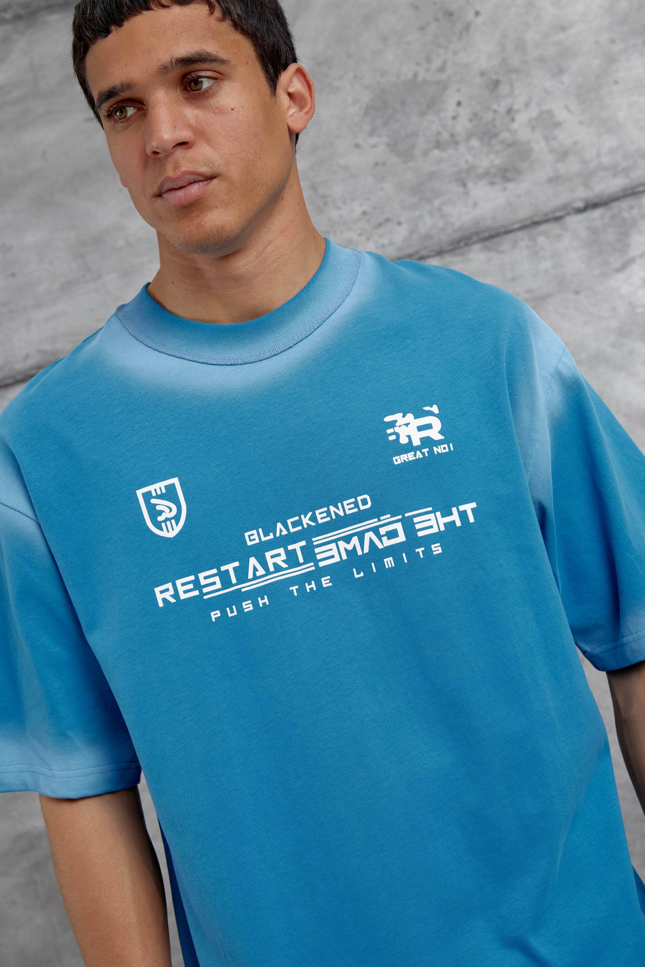 Mavi Restart Baskılı Oversize Tshirt