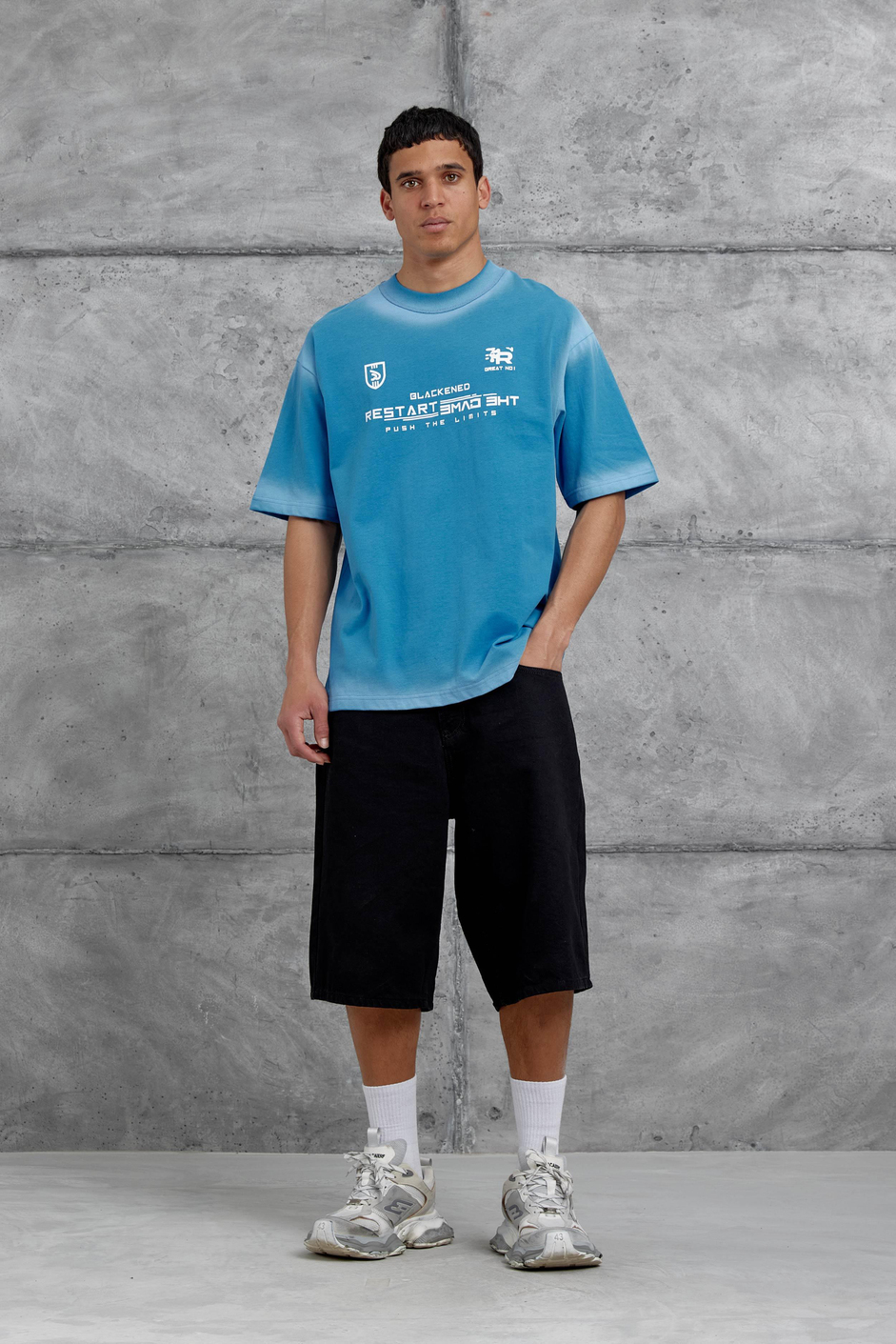 Mavi Restart Baskılı Oversize Tshirt