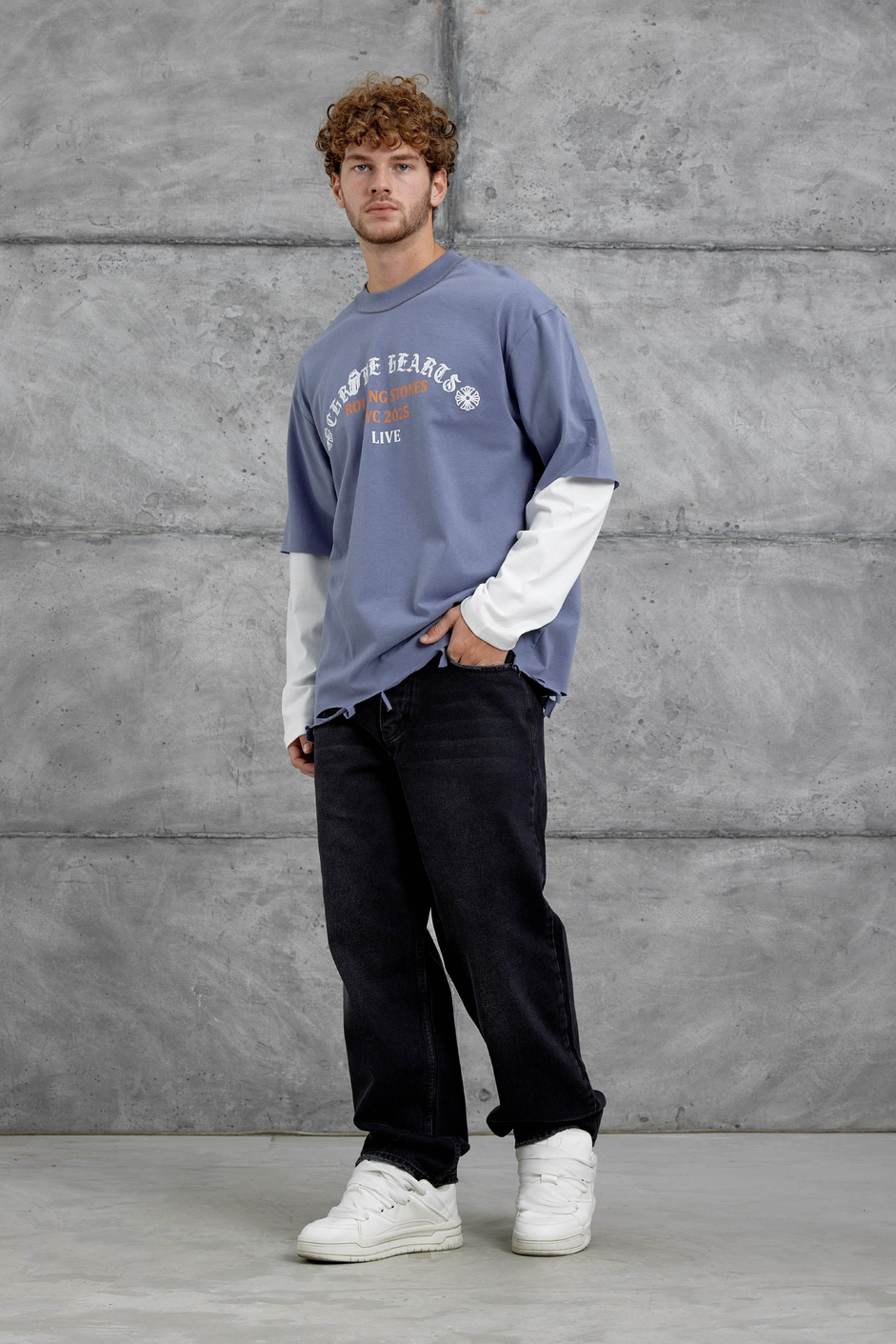 Mavi Rolling Stone Baskılı Parça Kollu Sweatshirt