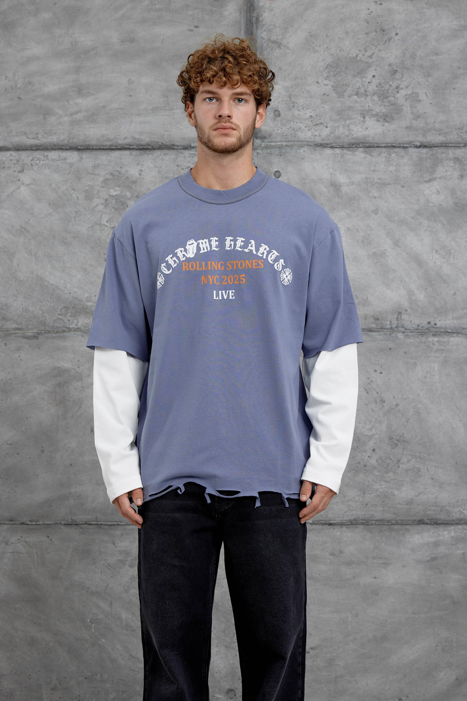 Mavi Rolling Stone Baskılı Parça Kollu Sweatshirt