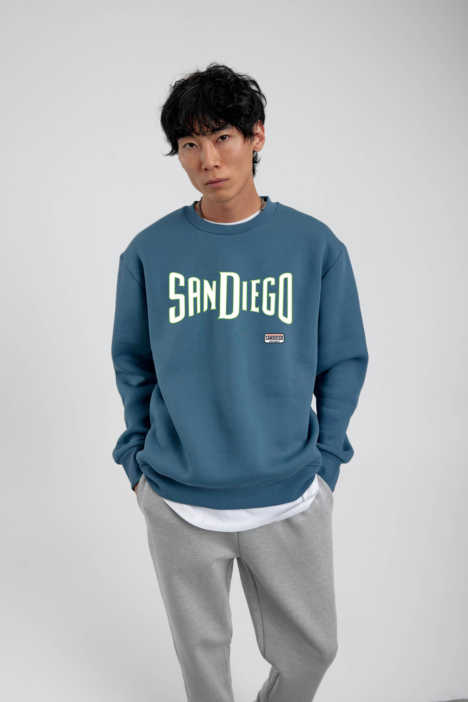 Mavi San Diego Yazılı Sweatshirt