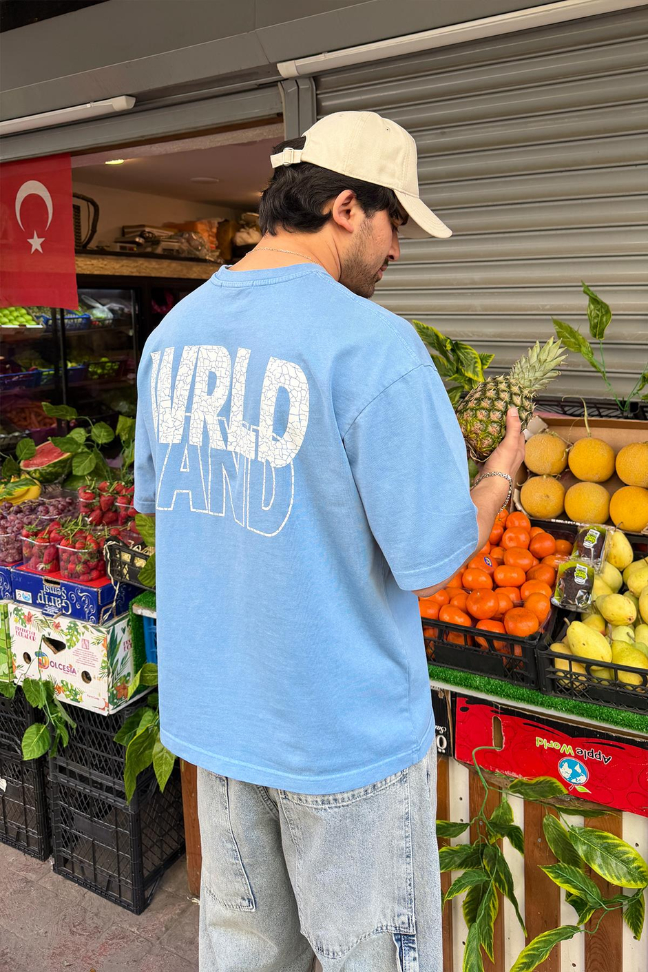 Mavi SEA BASKI YIKAMALI OVERSIZE TSHIRT