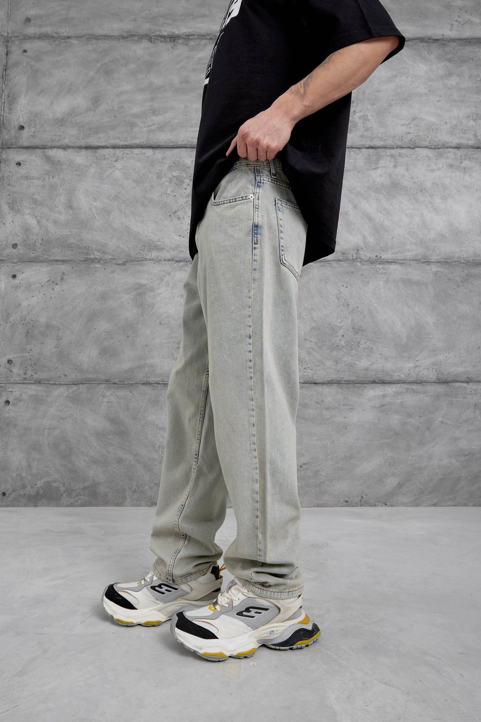 Mavi Vintage Taşlamalı Baggy Jean