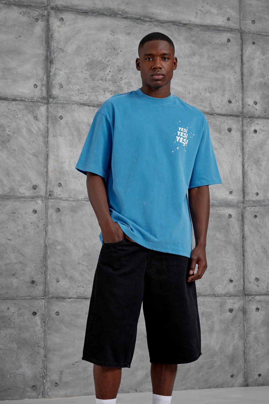 Mavi Yes Yazılı Oversize Tshirt