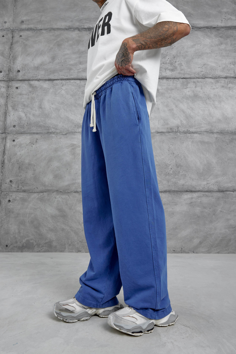 Mavi Yıkamalı Basic Baggy Eşofman