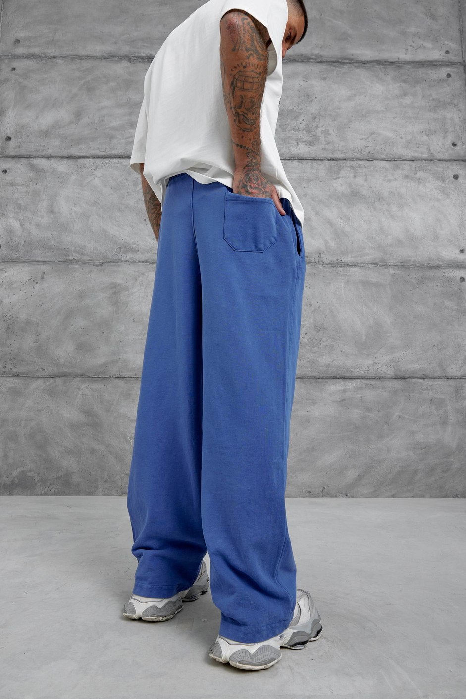 Mavi Yıkamalı Basic Baggy Eşofman