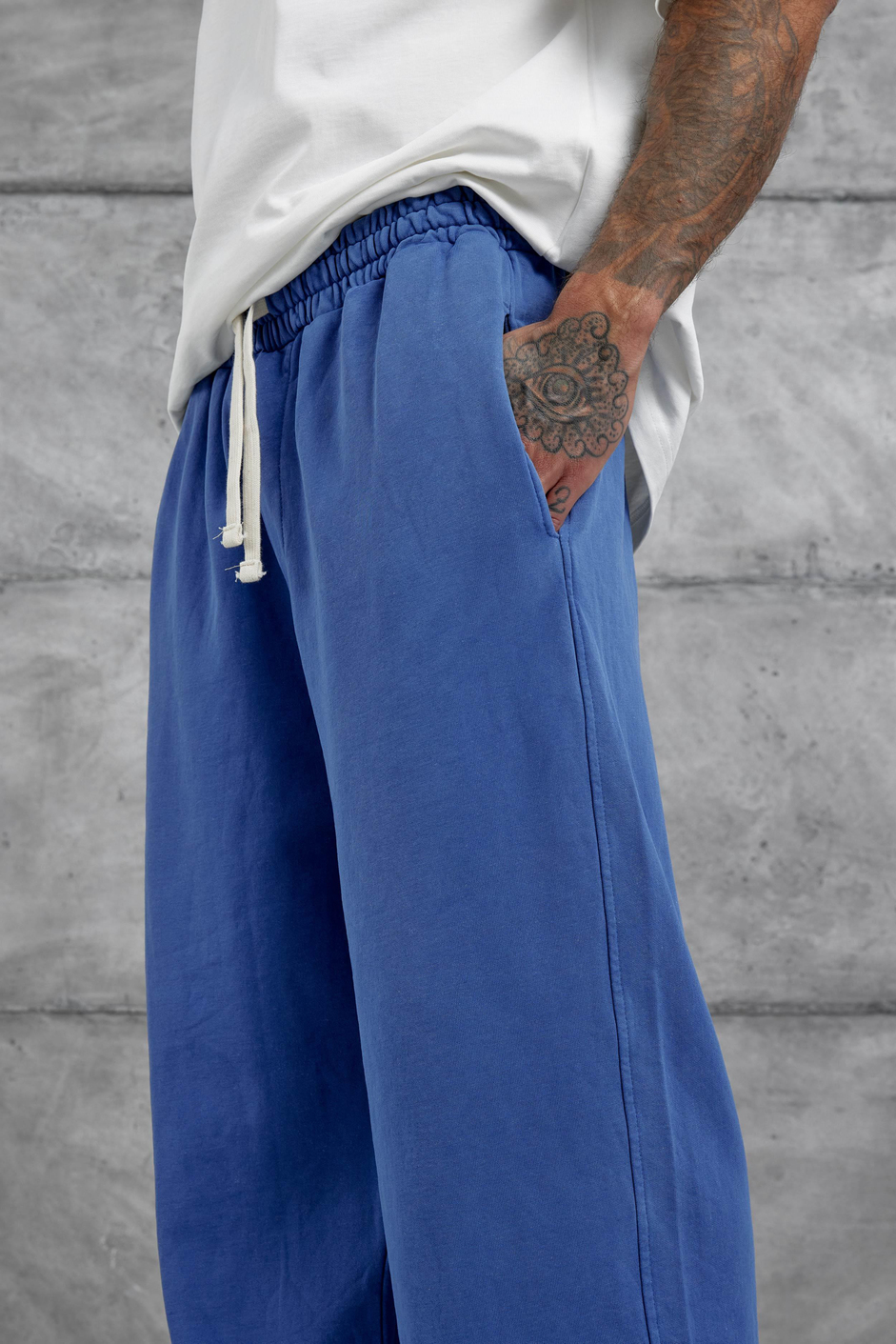 Mavi Yıkamalı Basic Baggy Eşofman