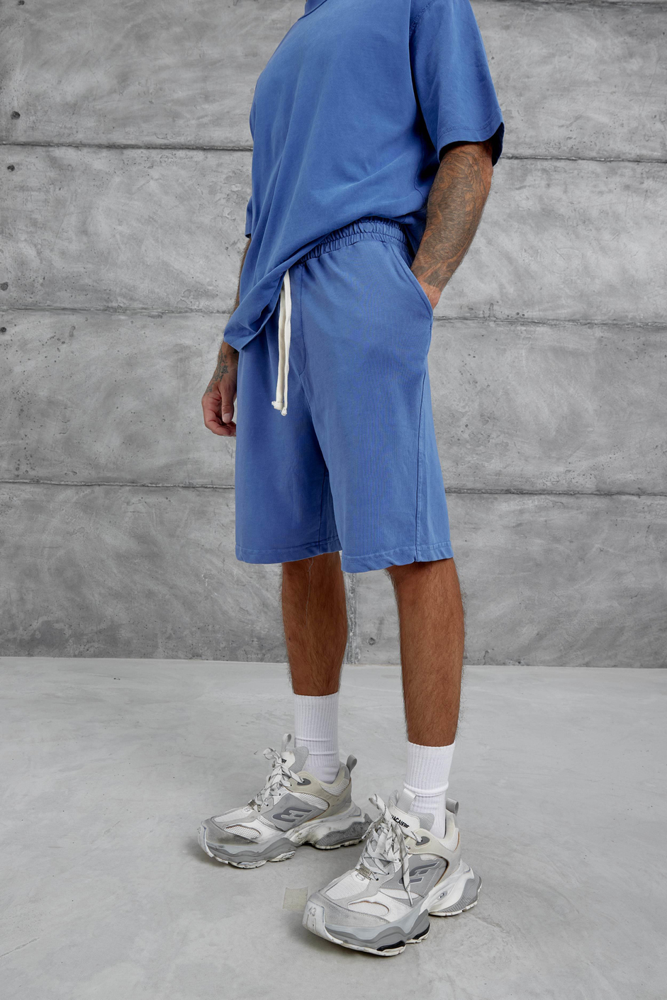 Mavi Yıkamalı Oversize Şort