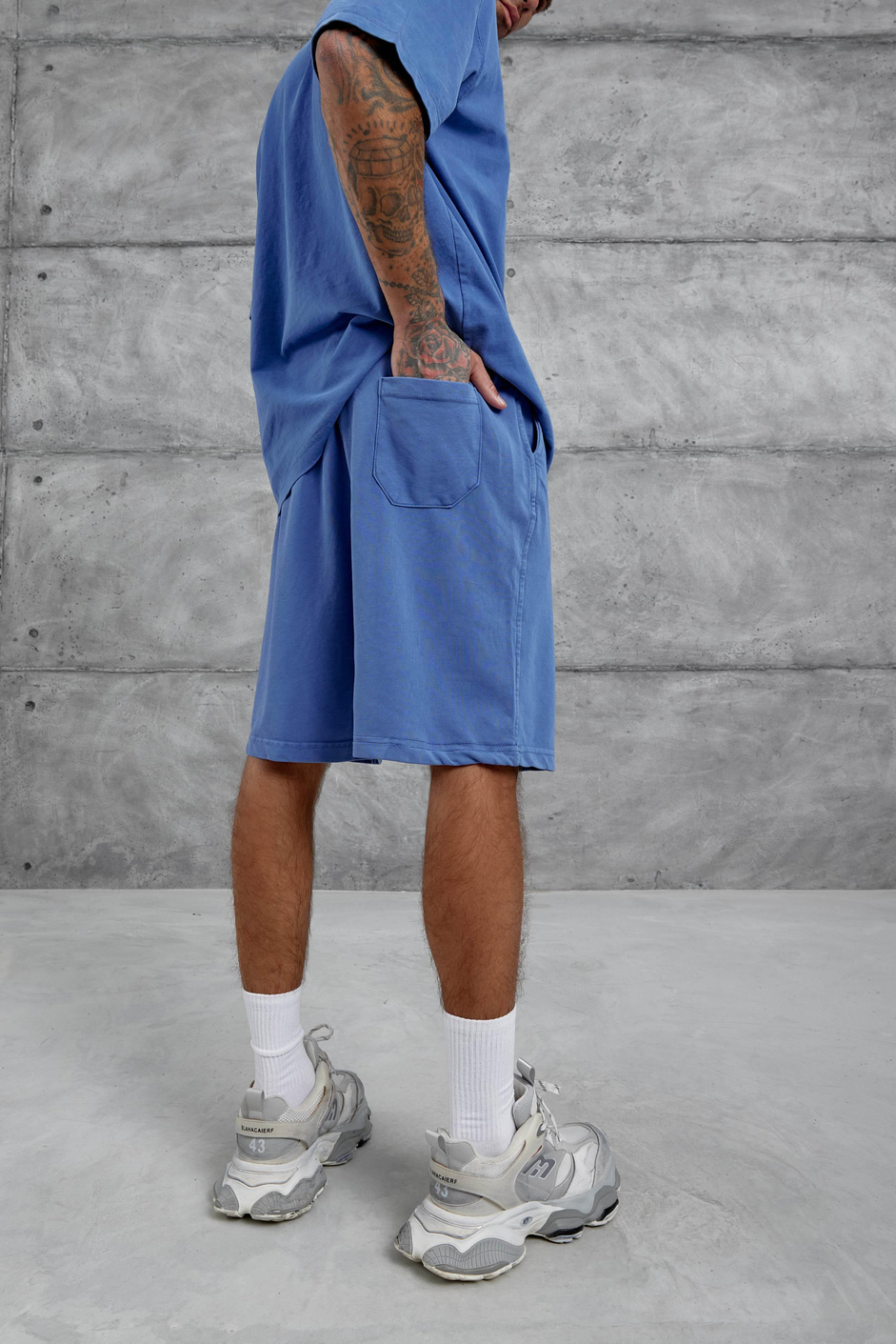 Mavi Yıkamalı Oversize Şort