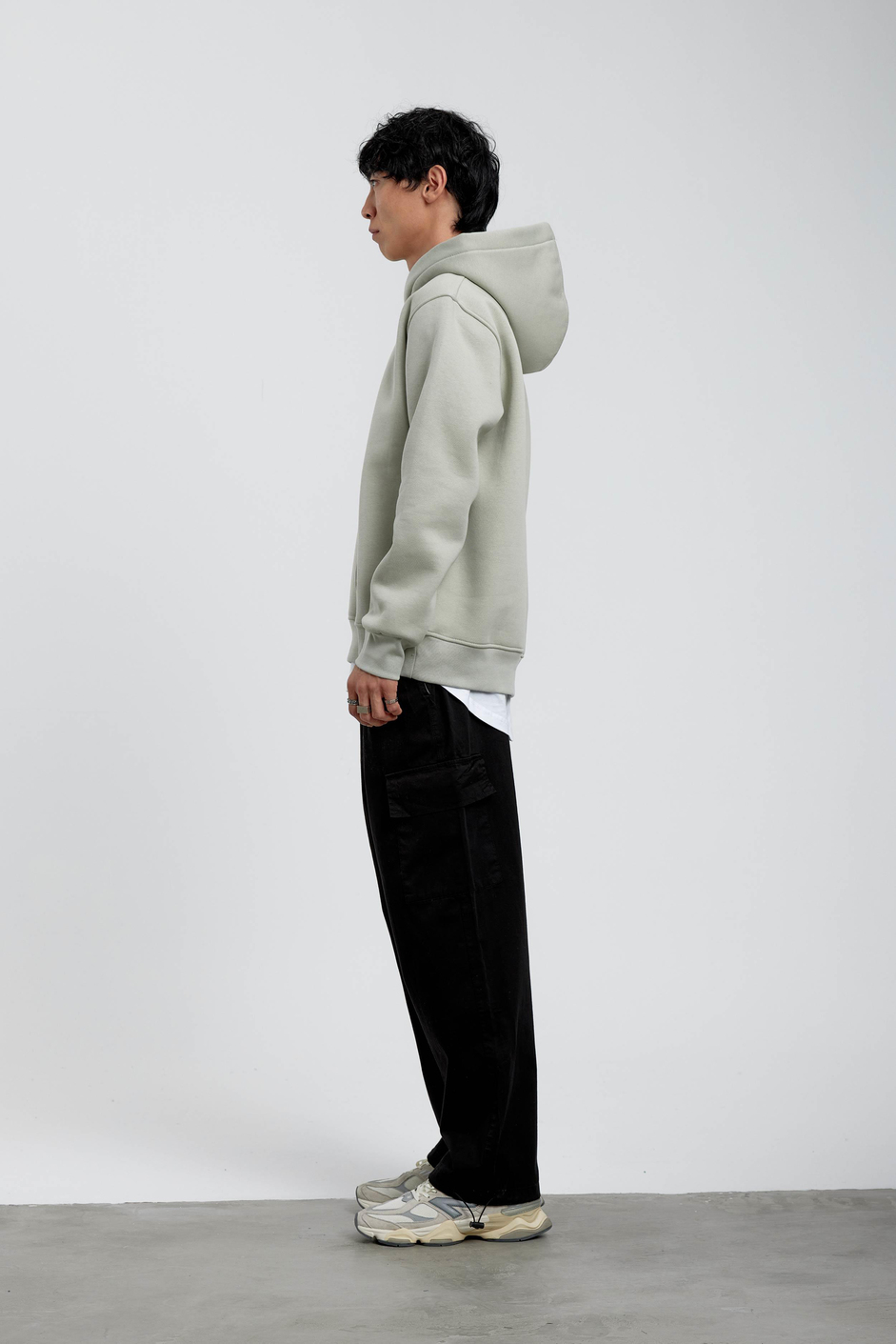 Mint Yeşili El Baskılı Kapüşonlu Sweatshirt