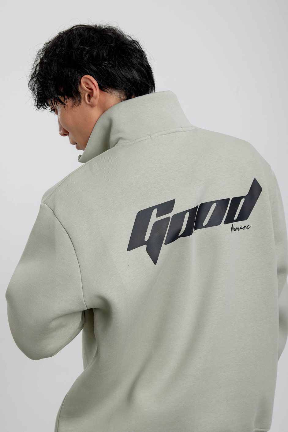 Mint Yeşili Good Yazılı Yarım Fermuarlı Sweatshirt