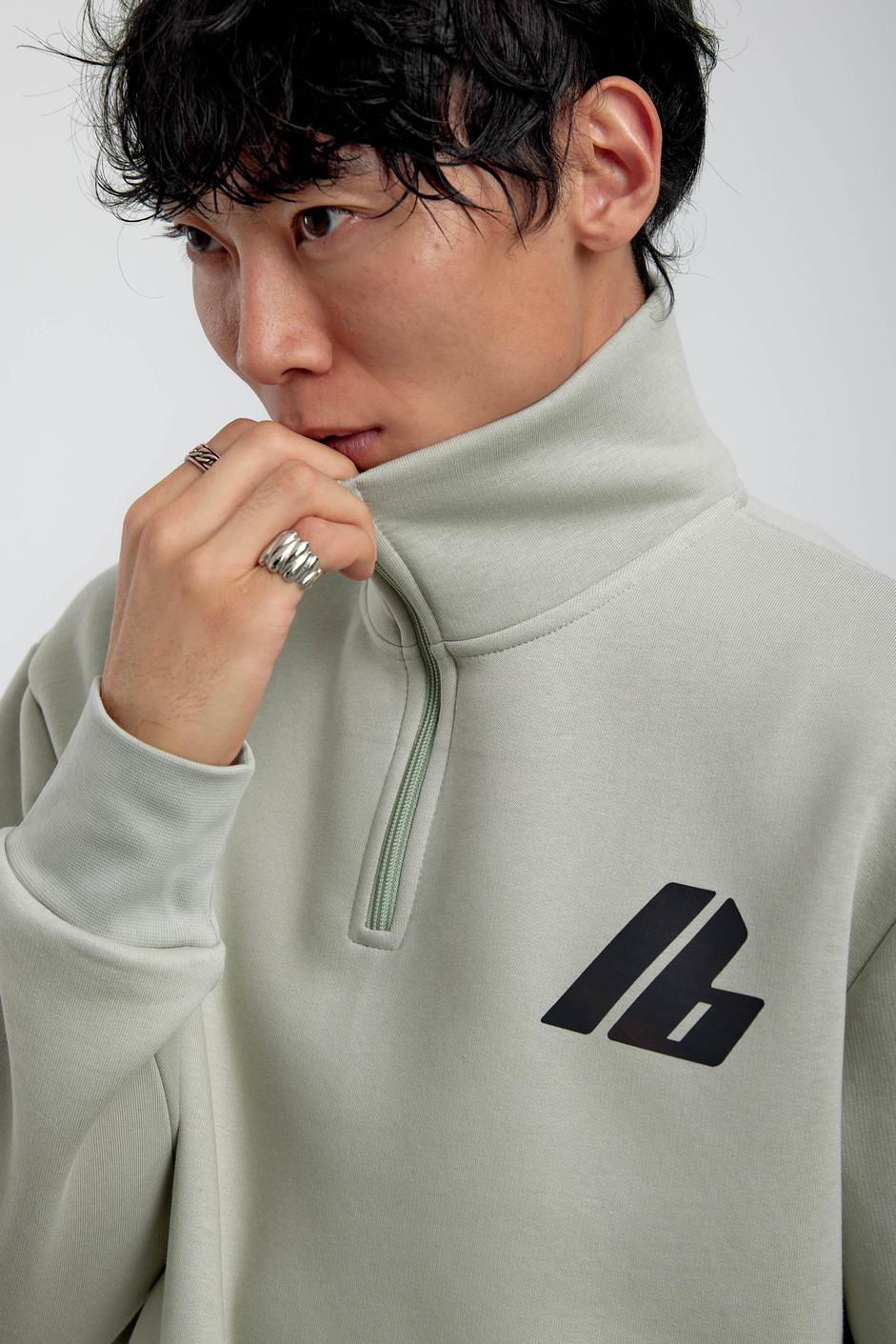 Mint Yeşili Good Yazılı Yarım Fermuarlı Sweatshirt