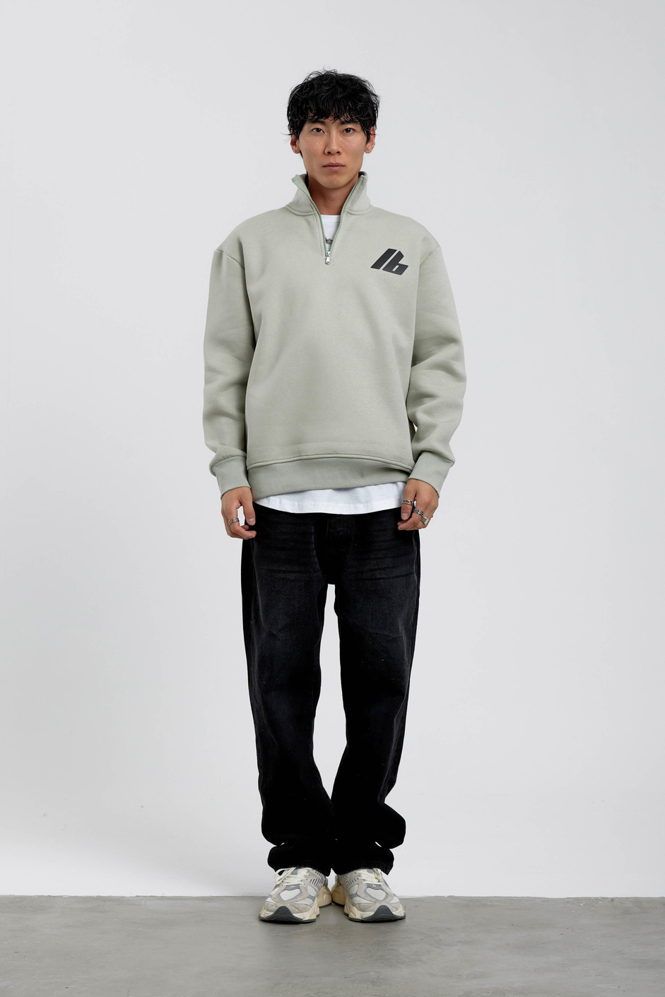 Mint Yeşili Good Yazılı Yarım Fermuarlı Sweatshirt