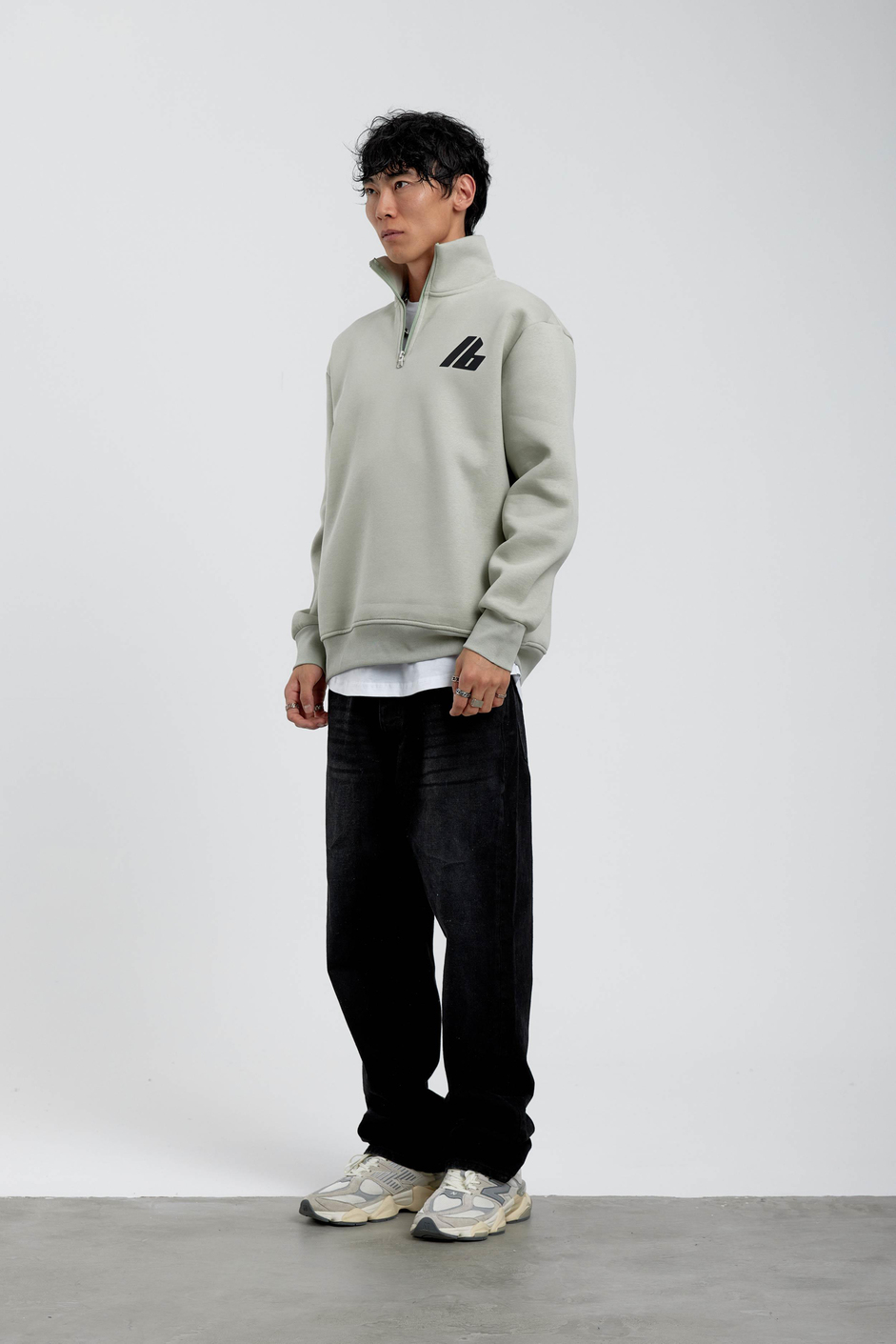 Mint Yeşili Good Yazılı Yarım Fermuarlı Sweatshirt