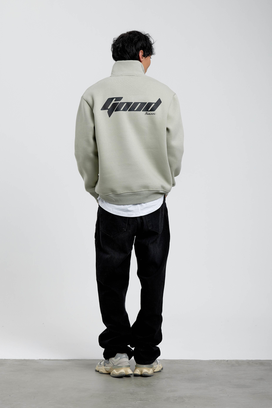 Mint Yeşili Good Yazılı Yarım Fermuarlı Sweatshirt