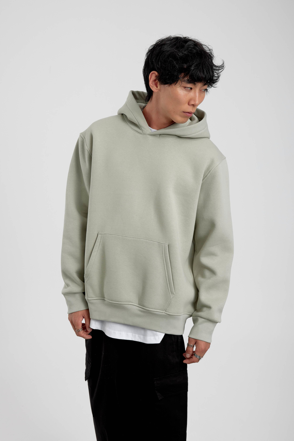 Mint Yeşili Kapüşonlu Basic Şardonlu Sweatshirt