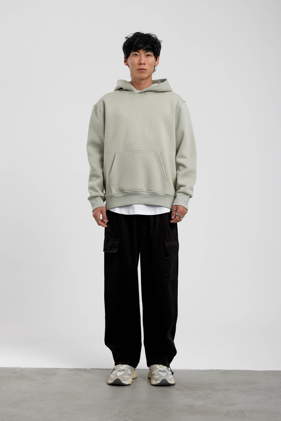Mint Yeşili Kapüşonlu Basic Şardonlu Sweatshirt