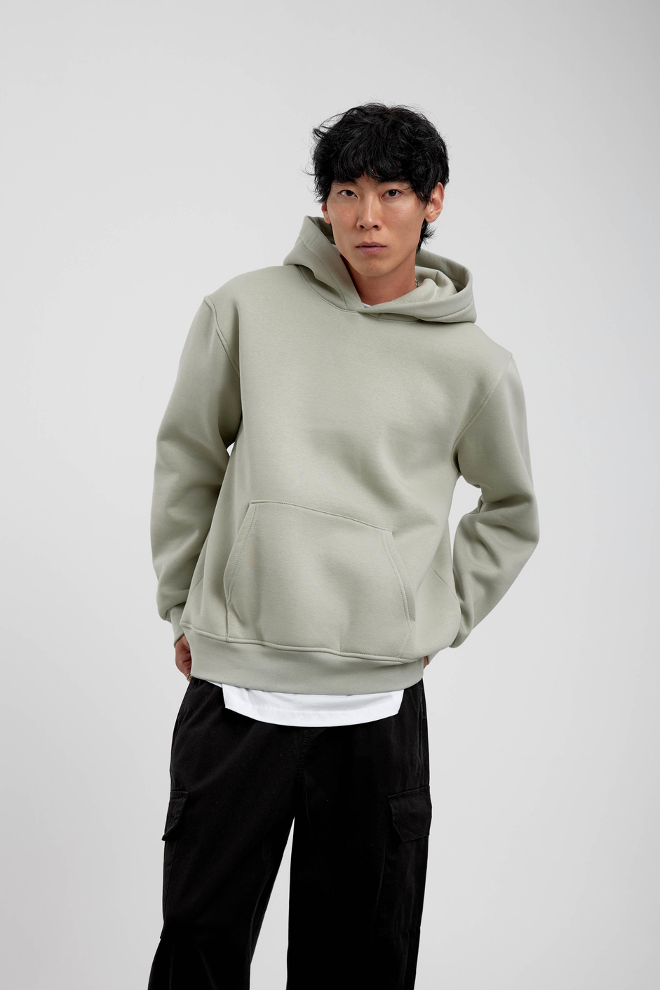 Mint Yeşili Kapüşonlu Basic Şardonlu Sweatshirt