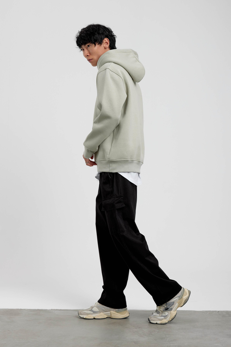 Mint Yeşili Kapüşonlu Basic Şardonlu Sweatshirt