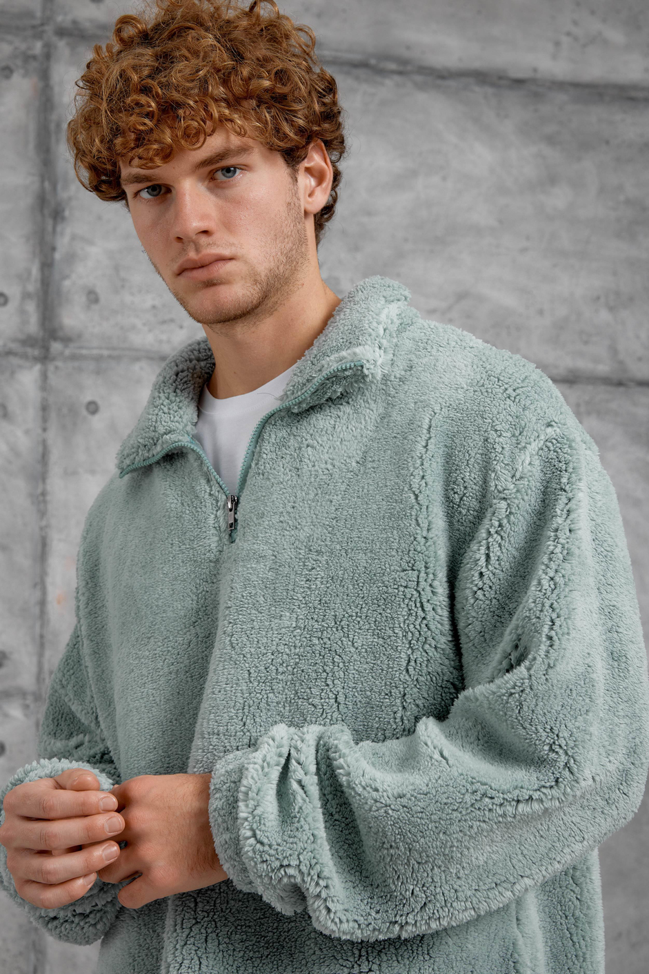 Mint Yeşili LNS YARIM FERMUAR PELUŞ SWEATSHİRT