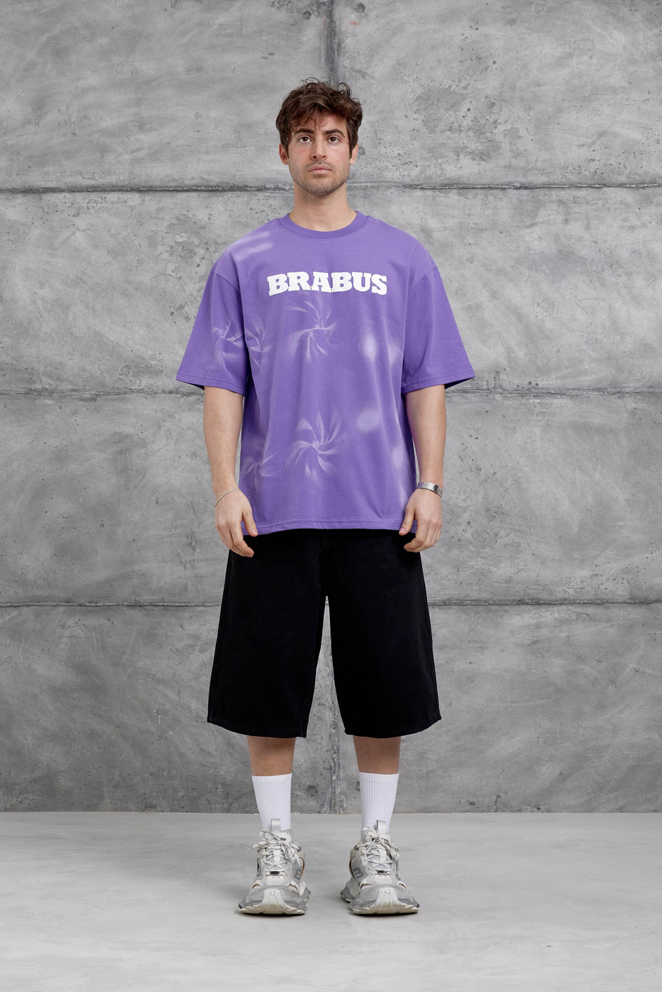 Mor Brabus Yazılı Oversize Tshirt