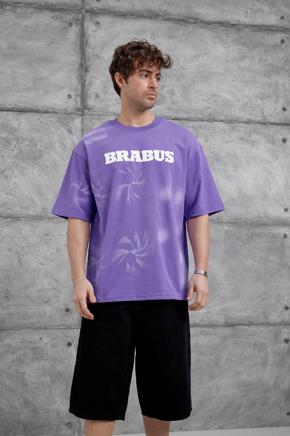 Mor Brabus Yazılı Oversize Tshirt