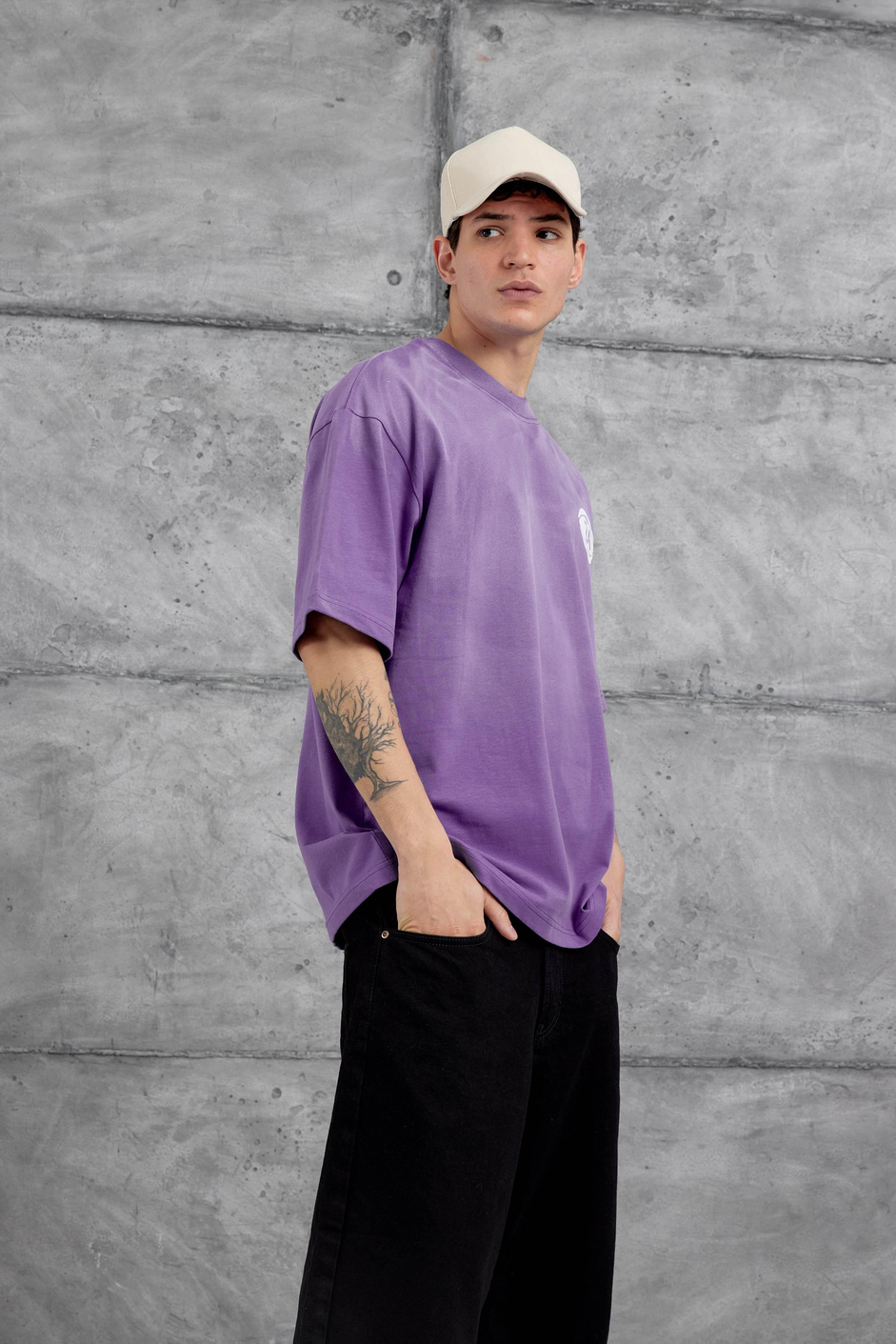 Mor Canfield Card Yazılı Oversize Tshirt