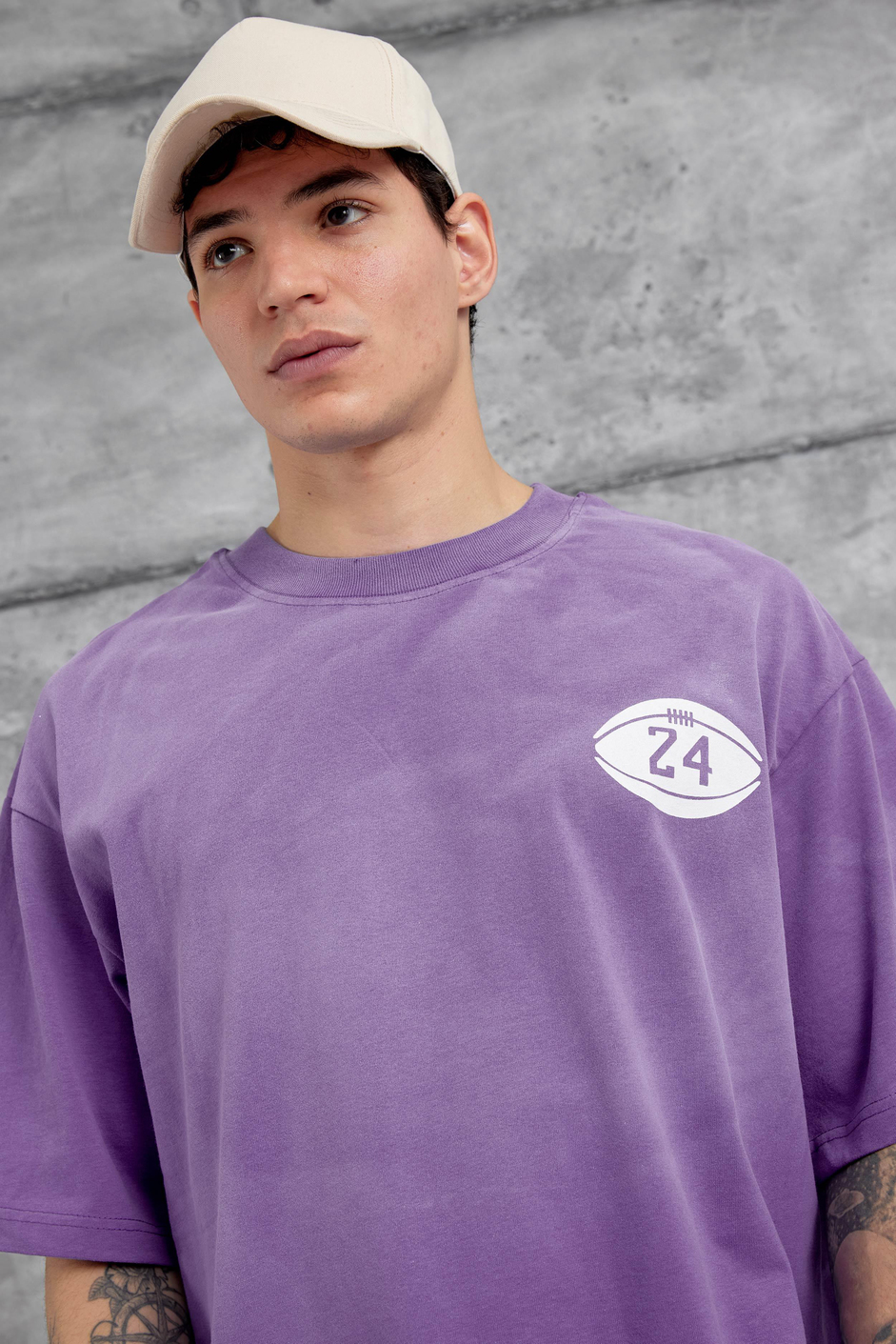 Mor Canfield Card Yazılı Oversize Tshirt