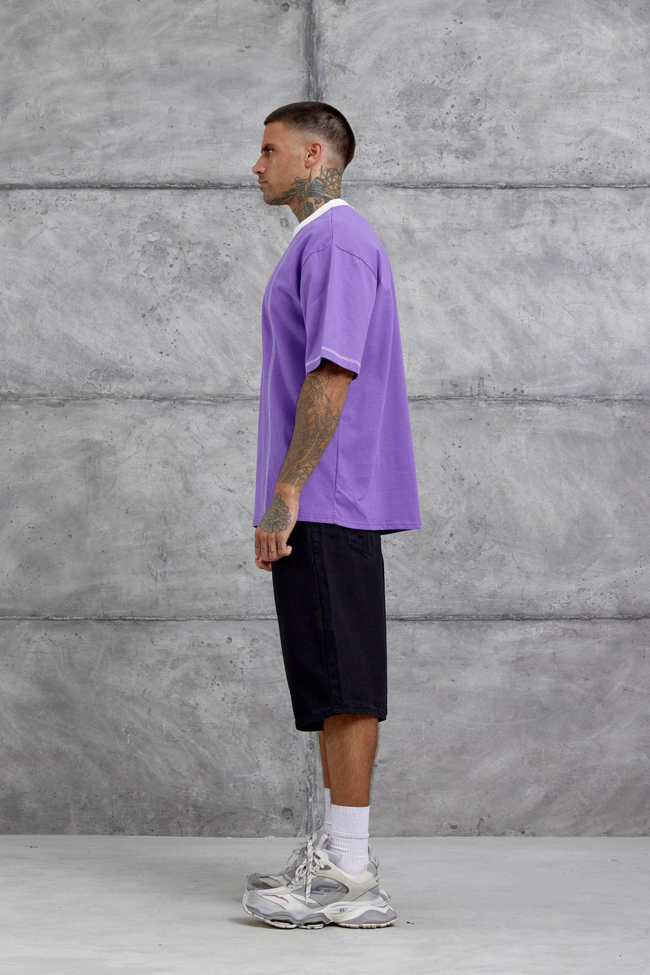 Mor Dont Cry Baskılı Oversize Tshirt