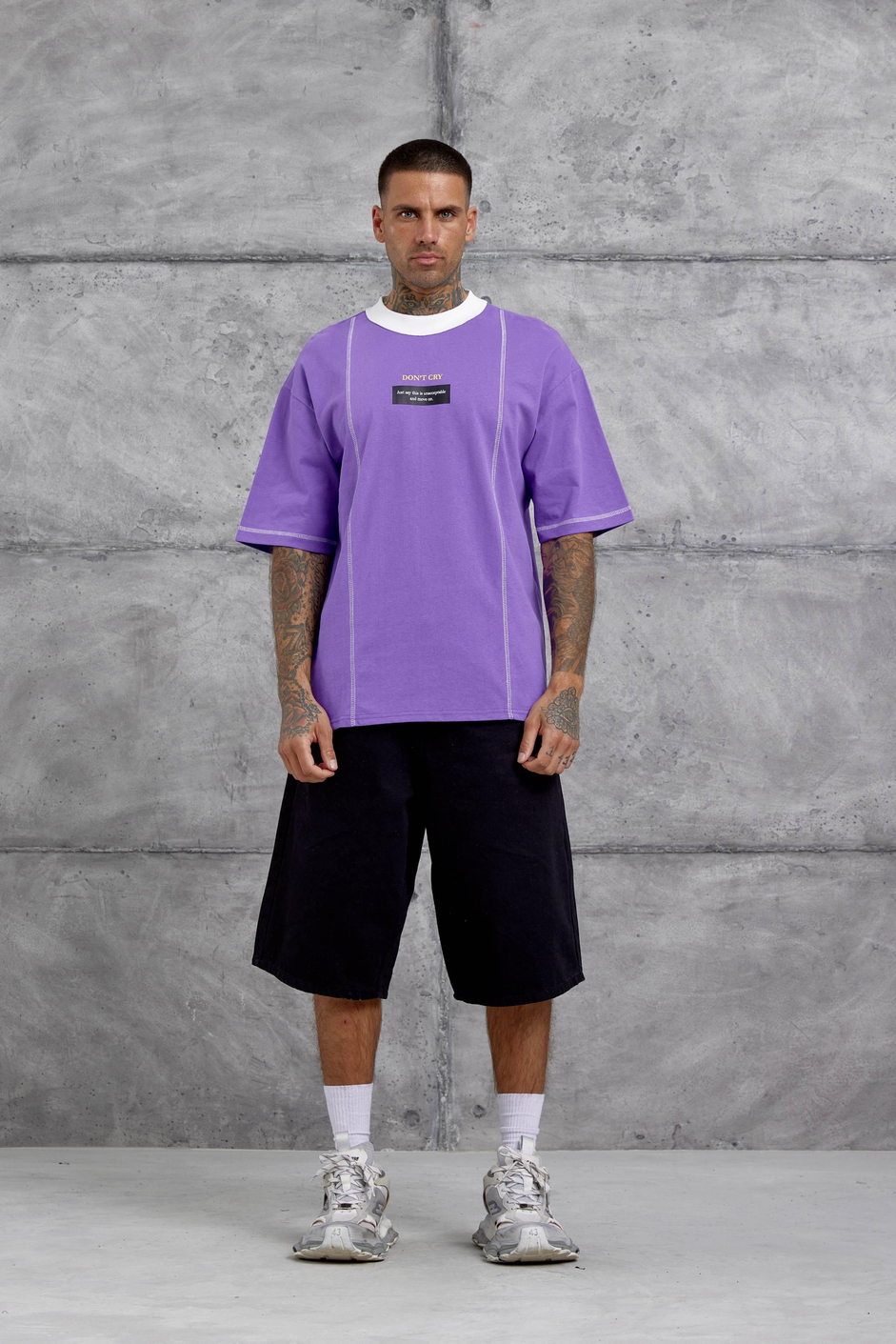 Mor Dont Cry Baskılı Oversize Tshirt