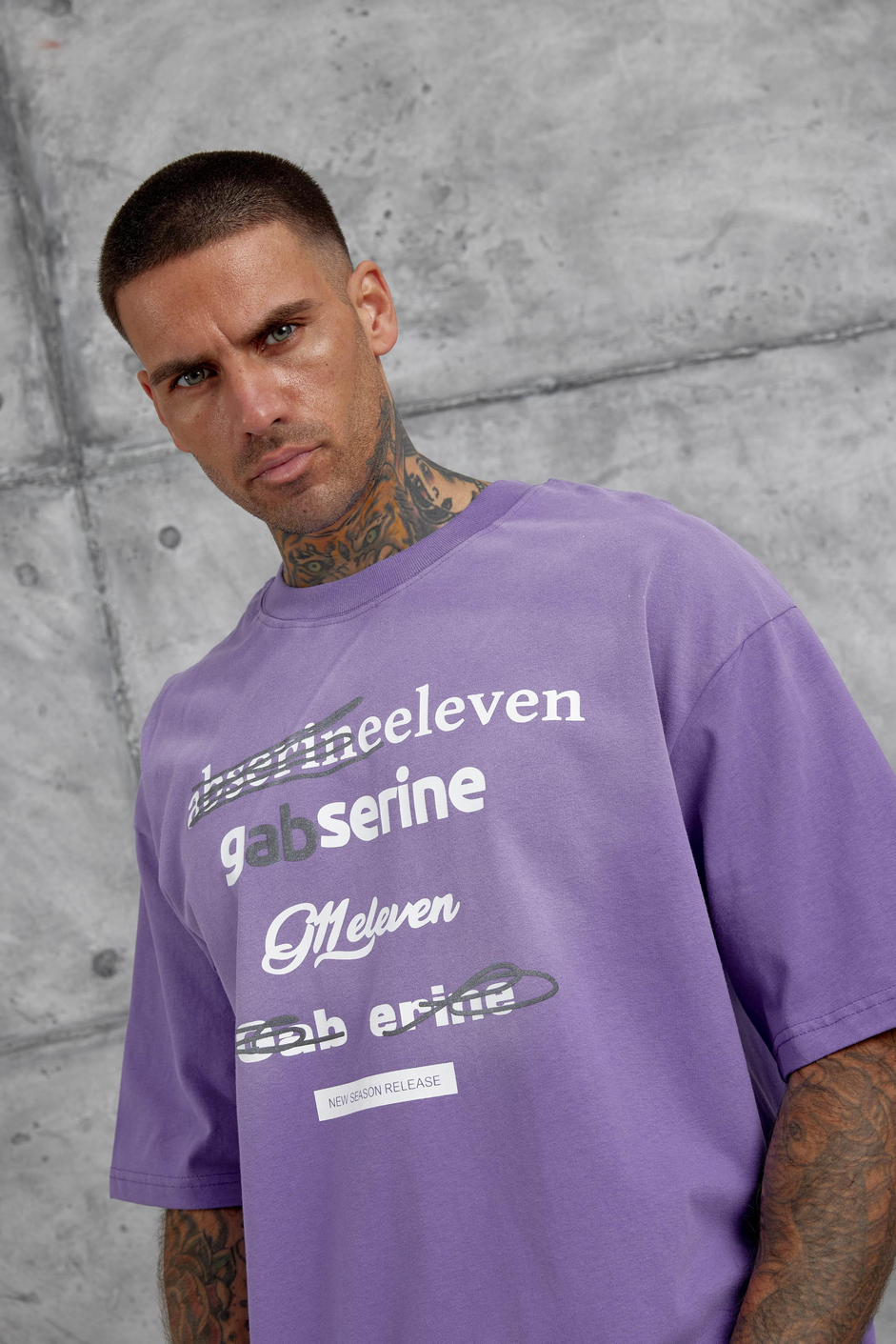 Mor Gabserine Yazılı Oversize Tshirt