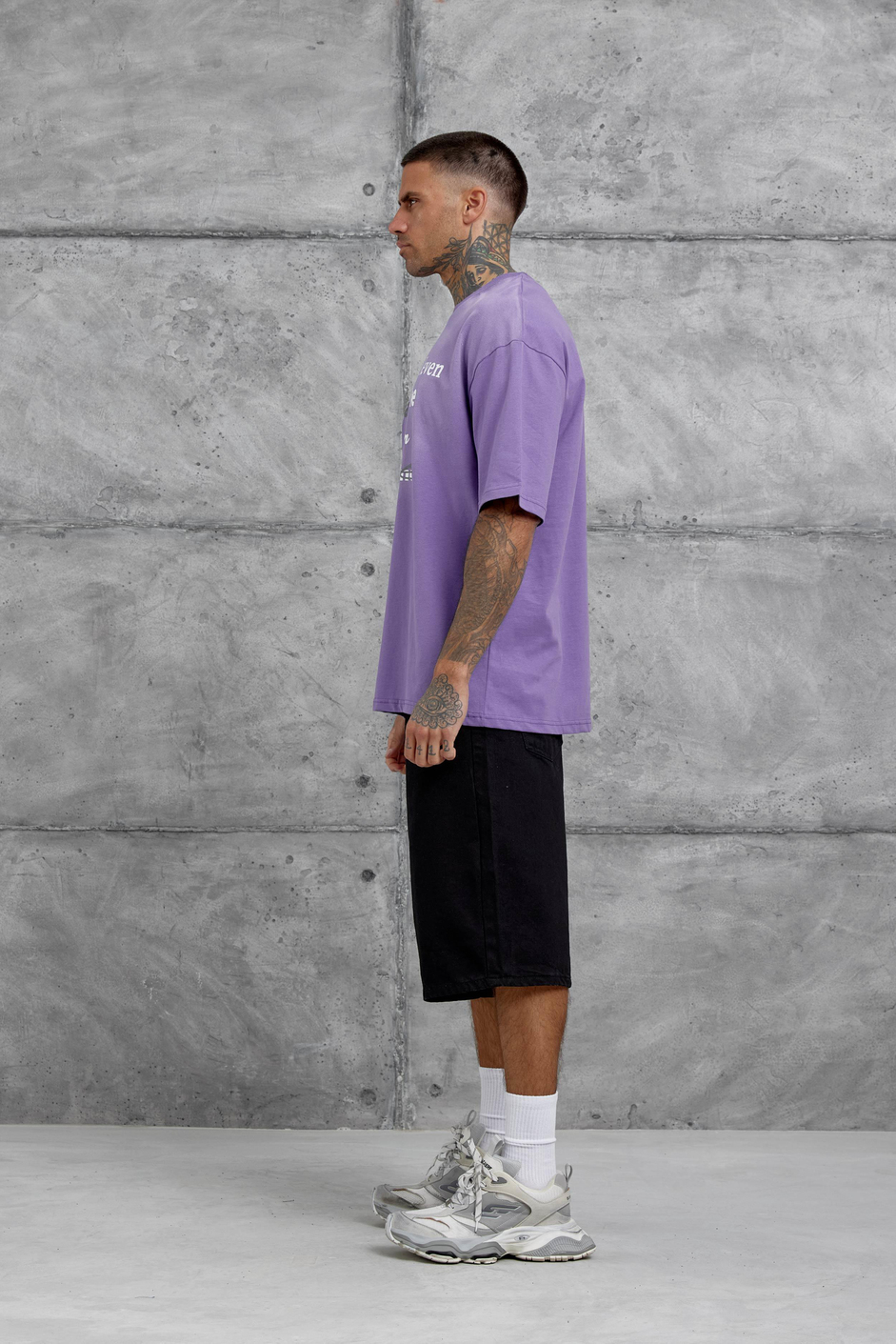 Mor Gabserine Yazılı Oversize Tshirt